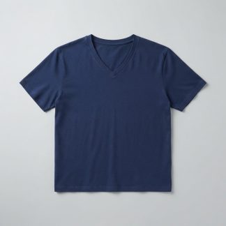 Logo Navy Combed Cotton V-Neck Tee
